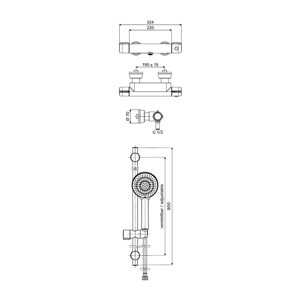 Schell Aufputz-Duscharmatur Modus MD-T Brausegarnitur, Handbrause 3-strahlig... SCHELL-021860699 4021163171228 (Abb. 2)