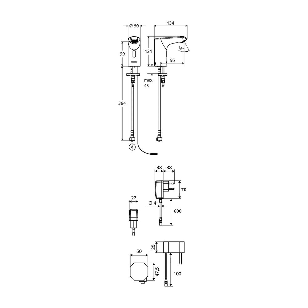 Schell Xeris E HD-K Elektronische Waschtischarmatur, Kaltwasser, Steckernetzteil, sma... SCHELL-012040699 4021163162691 (Abb. 2)