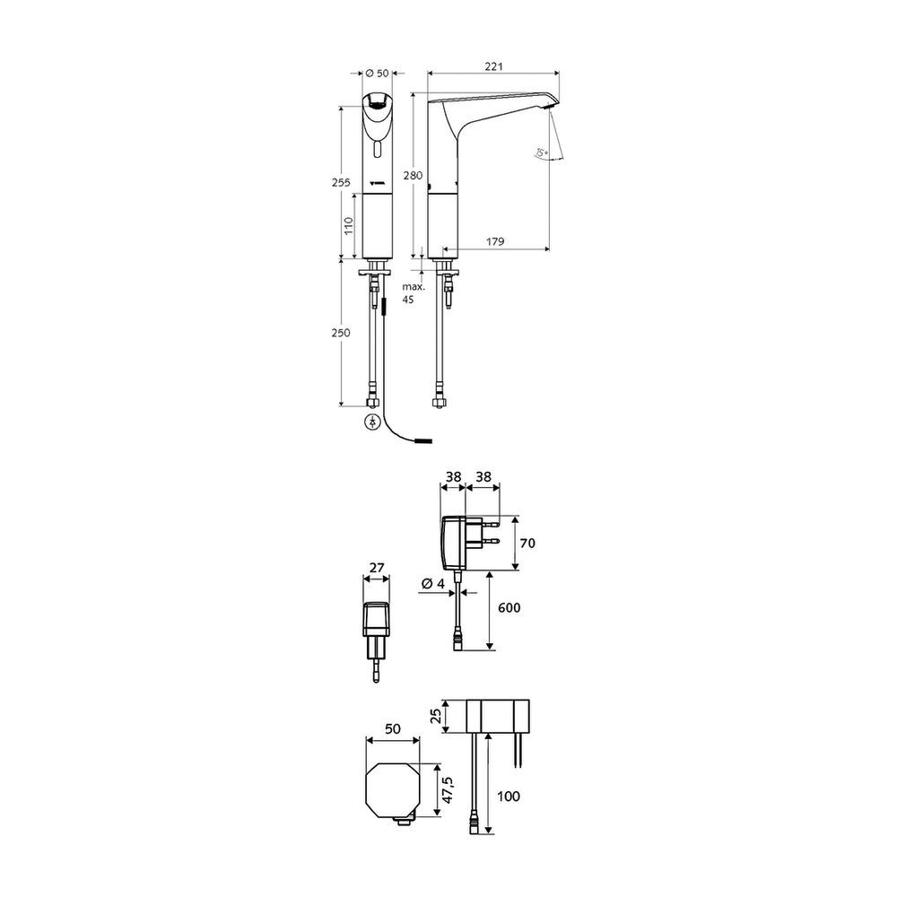 Schell Xeris E HD-K Elektronische Waschtischarmatur large, Kaltwasser, Unterputz Netz... SCHELL-002260699 4021163163025 (Abb. 2)