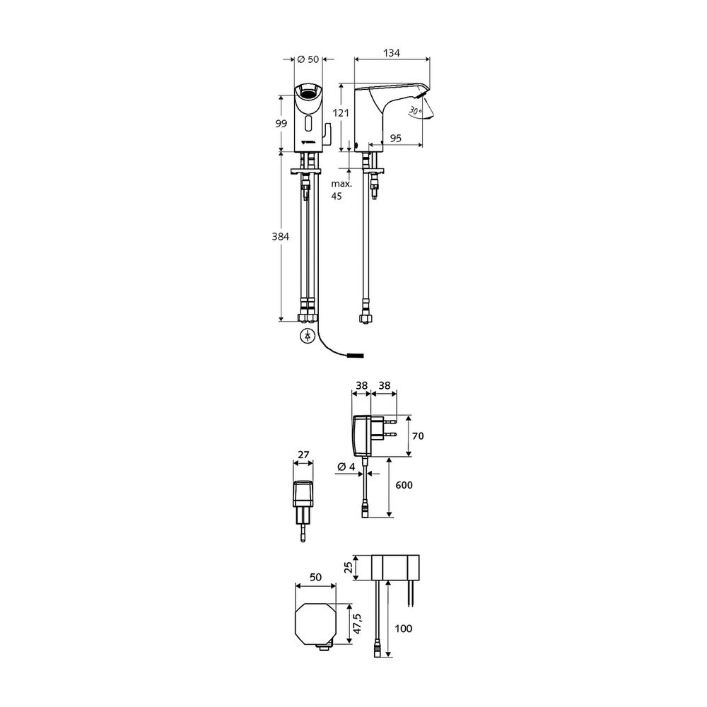 Schell Xeris E HD-M Elektronische Waschtischarmatur, Mischwasser, Steckernetzteil, sm... SCHELL-012100699 4021163162721 (Abb. 2)