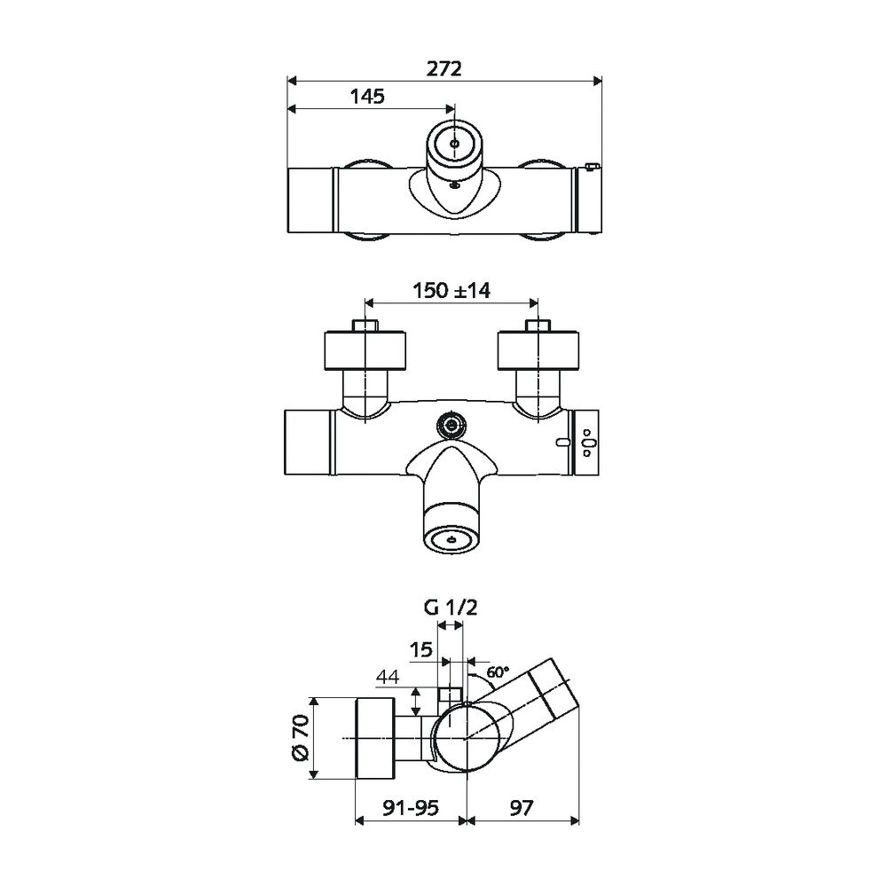 Schell Vitus VD-C-T/o Aufputz Duscharmatur, Mischwasser, CVD, Thermostat, man. TD, An... SCHELL-016090699 4021163158960 (Abb. 2)