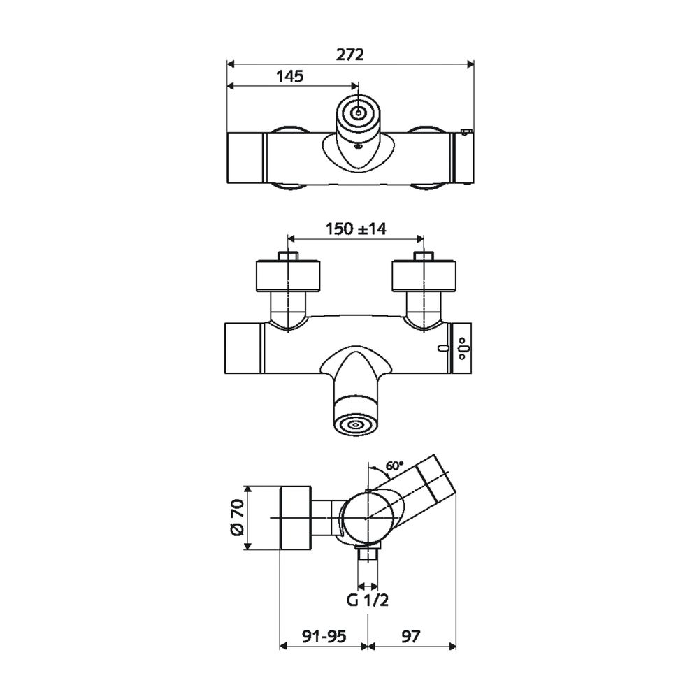 Schell Vitus VD-C-T/u Aufputz Duscharmatur, Mischwasser, CVD, Thermostat, Anschluss u... SCHELL-016140699 4021163157628 (Abb. 2)