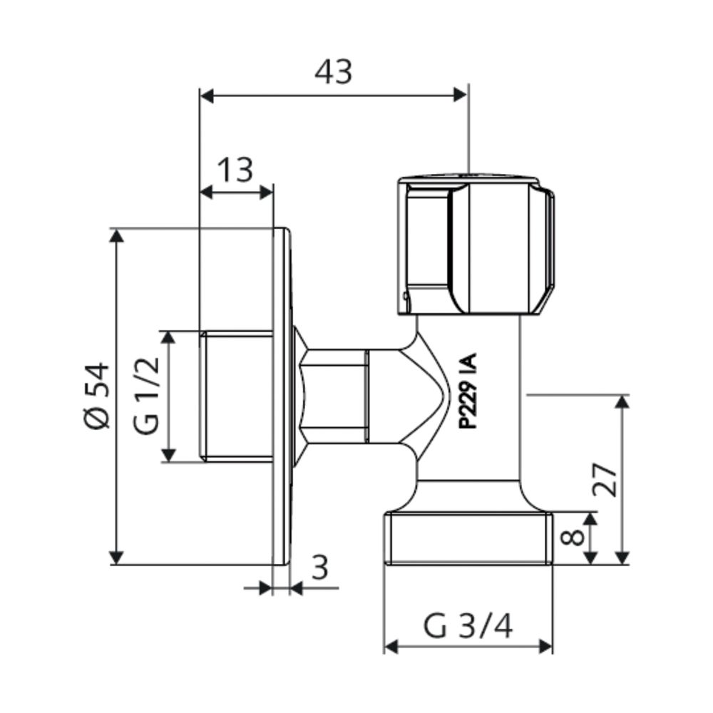 Schell Comfort Geräteanschlussventil platzsparend Rosette DN 15 G 1/2" x3/4" Chrom... SCHELL-054400699 4021163166200 (Abb. 2)