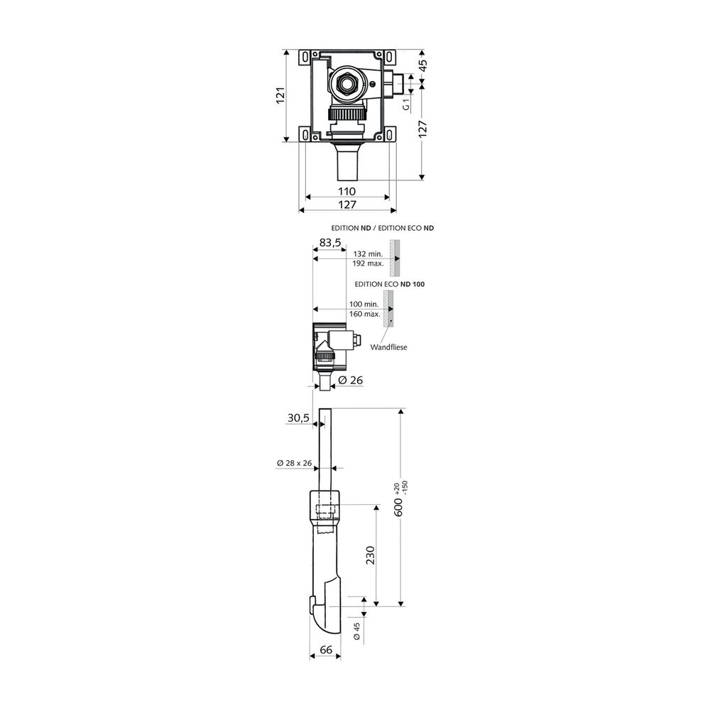 Schell Unterputz WC Druckspüler Compact II ND Niederdruck, Vorabsperrung, 1" AG... SCHELL-011370099 4021163154191 (Abb. 2)