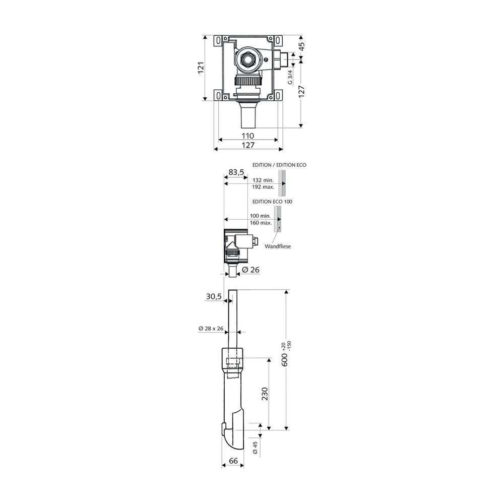 Schell Unterputz WC Druckspüler Compact II Vorabsperrung, 3/4" AG... SCHELL-011940099 4021163151305 (Abb. 2)