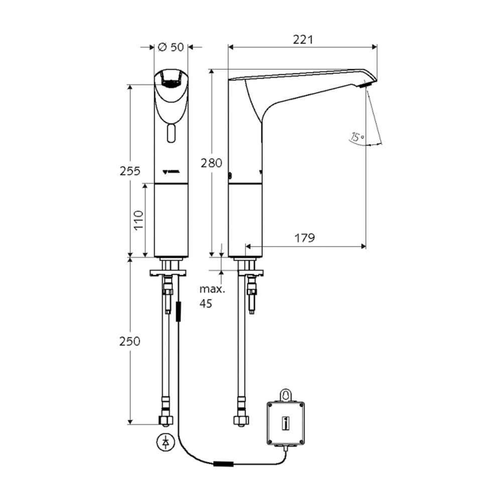 Schell Xeris E HD-K Elektronische Waschtischarmatur large, Kaltwasser, Batteriebetrie... SCHELL-012950699 4021163162073 (Abb. 2)