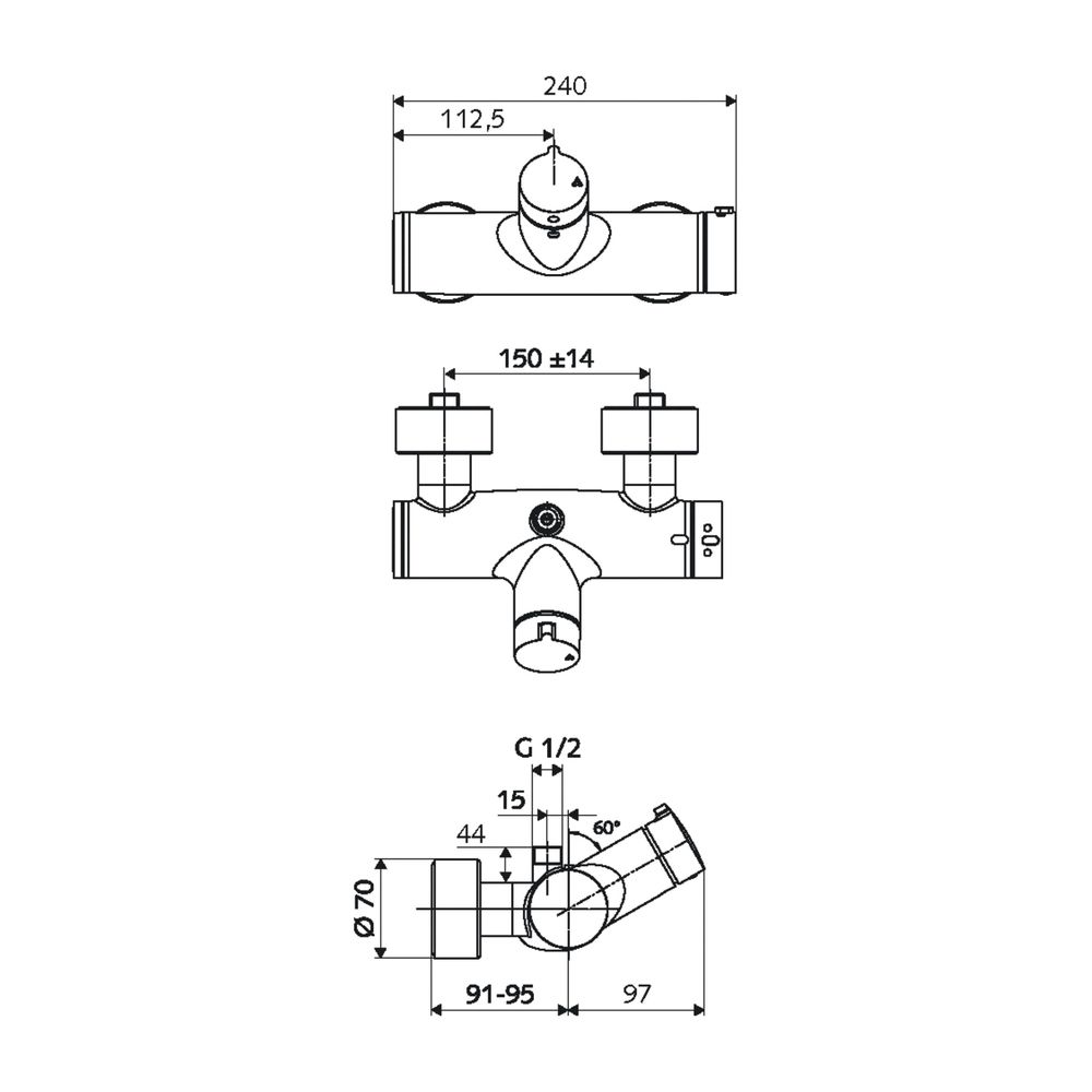 Schell Vitus VD-T /o Auf/Zu Aufputz Duscharmatur, Thermostat, man. TD, Anschluss ob.,... SCHELL-016070699 4021163159059 (Abb. 2)