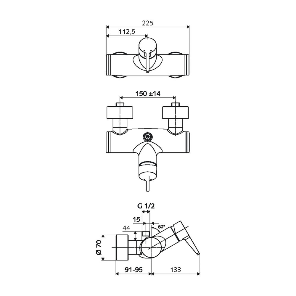 Schell Vitus VD-EH-M/o Aufputz Duscharmatur, Mischwasser, EHM, Anschluss oben, 2 x DN... SCHELL-016030699 4021163157567 (Abb. 2)