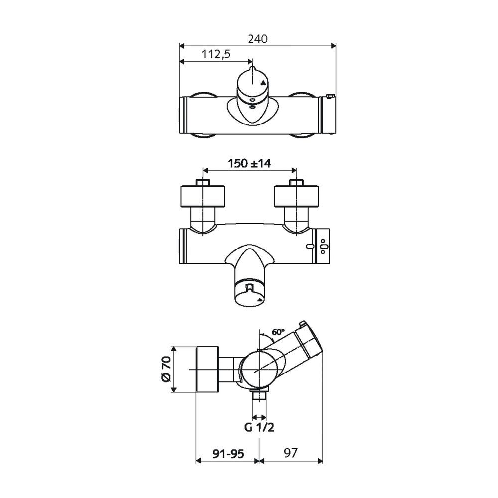 Schell Vitus VD-T/u Aufputz Duscharmatur, Mischwasser, Auf/Zu, Thermostat, Anschluss ... SCHELL-016120699 4021163157604 (Abb. 2)