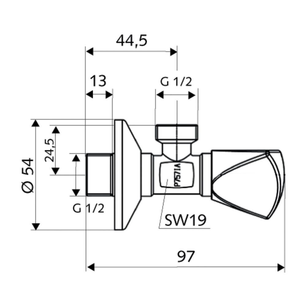 Schell Eckventil, regulierbar Dreikantgriff, DN 15 G 1/2" x1/2", Chrom... SCHELL-053460699 4021163152470 (Abb. 2)