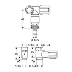 Schell Comfort NA-Ventil, RV, RB für Wandbatterien, Anschluss rechts DN 20 G 3/4", Ch... SCHELL-033260699 4021163129809 (Abb. 1)