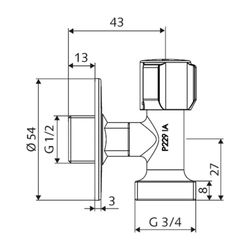 Schell Comfort Geräteanschlussventil platzsparend Rosette DN 15 G 1/2" x3/4" Chrom... SCHELL-054400699 4021163166200 (Abb. 1)