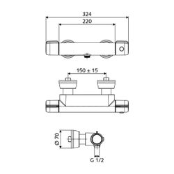 Schell Modus MD-T/u Aufputz Duscharmatur Auf-Zu, Thermostat, Anschluss unten, Chrom... SCHELL-021850699 4021163170542 (Abb. 1)