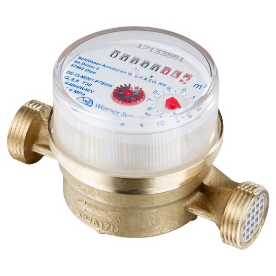 Schlösser Einstrahlzähler Bauart ETW-I100, Impuls 100L, bis 90 Grad C, Dauerdurchfluss Q3 2,5m3/h, 3/4