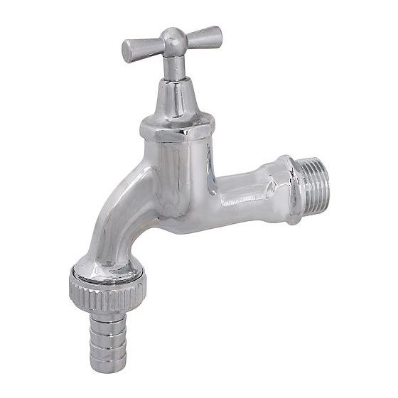 Schlösser Auslaufventil mit Metall-Schlauchverschraubung und Knebel-Oberteil, schwer, 3/4