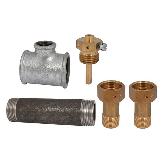 Schlösser Einbausatz 2 für Wärmemengenzähler, Passstück, verstellbares T-Stück, Tauchhülse, DN 20, Baulänge 130mm