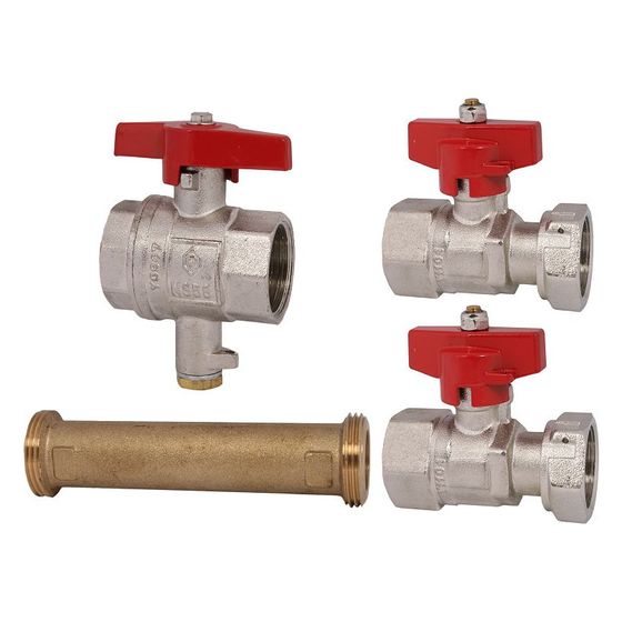 Schlösser Einbausatz 1 für Wärmemengenzähler, bestehend aus:1x Passstück und 3x Kugelhahn, DN 25, Baulänge 260mm