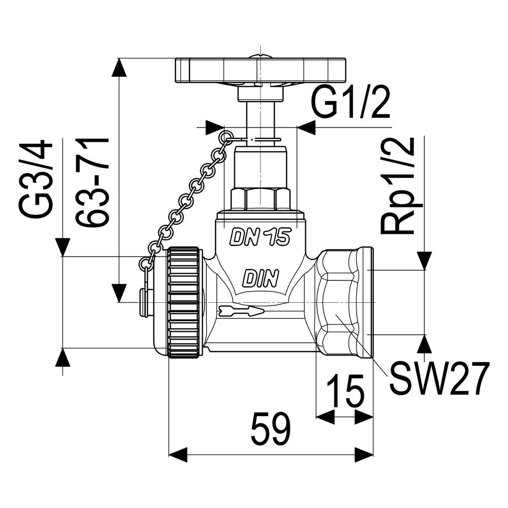 Schlösser Kesselfüllventil, DN 15, Eingang mit Kappe und Kette 3/4", Ausgang ... SCHLOESSER-0011551500001 4044997111116 (Abb. 2)