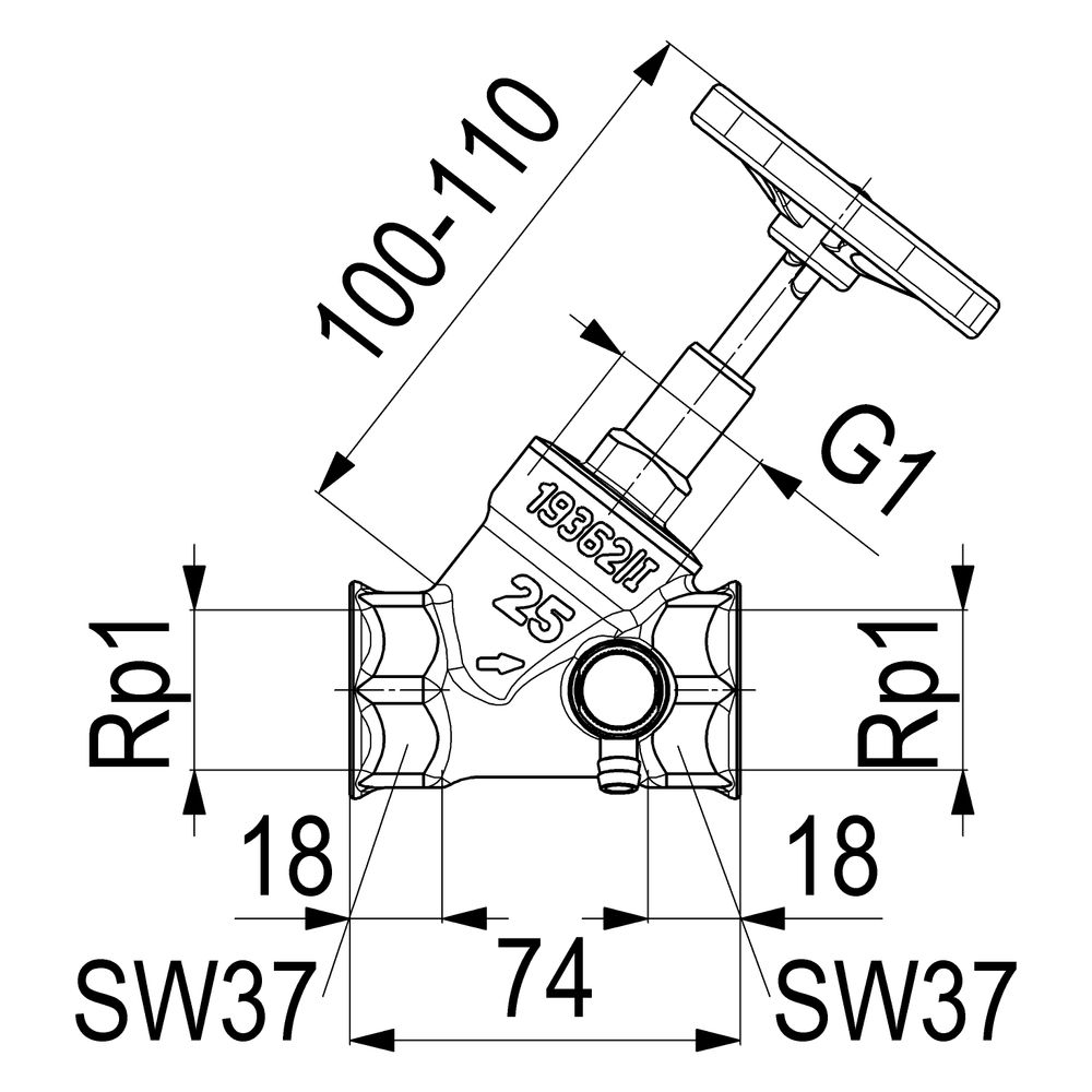Schlösser Schrägsitzventil mit Entleerung und steigender Spindel, DN 25, 1" I... SCHLOESSER-0014102500001 4044997111970 (Abb. 2)