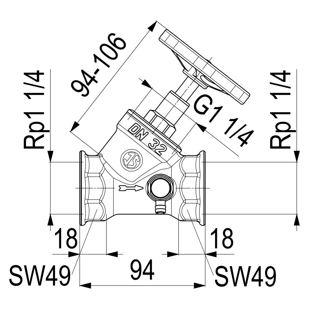Schlösser Schrägsitzventil mit Entleerung und steigender Spindel, DN 32, 1 1/... SCHLOESSER-0014103200001 4044997112014 (Abb. 3)