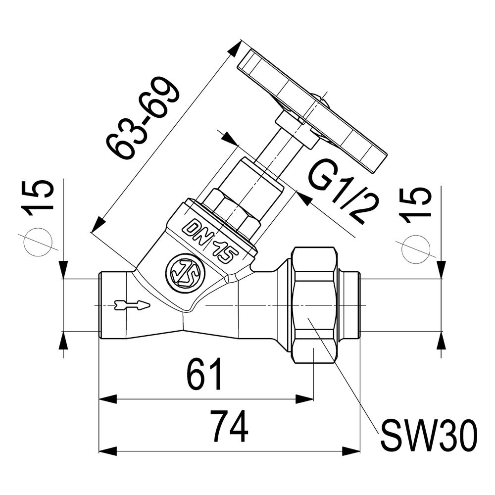 Schlösser Schrägsitzventil ohne Entleerung, mit Lötverschraubung im Ausgang u... SCHLOESSER-0014401500001 4044997112373 (Abb. 2)