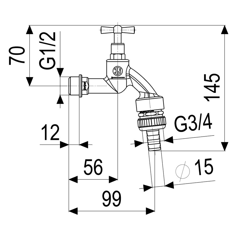 Schlösser Auslaufventil mit Rohrbelüfter, RV, Schlauchverschraubung und Knebe... SCHLOESSER-0017491550001 4044997181218 (Abb. 2)