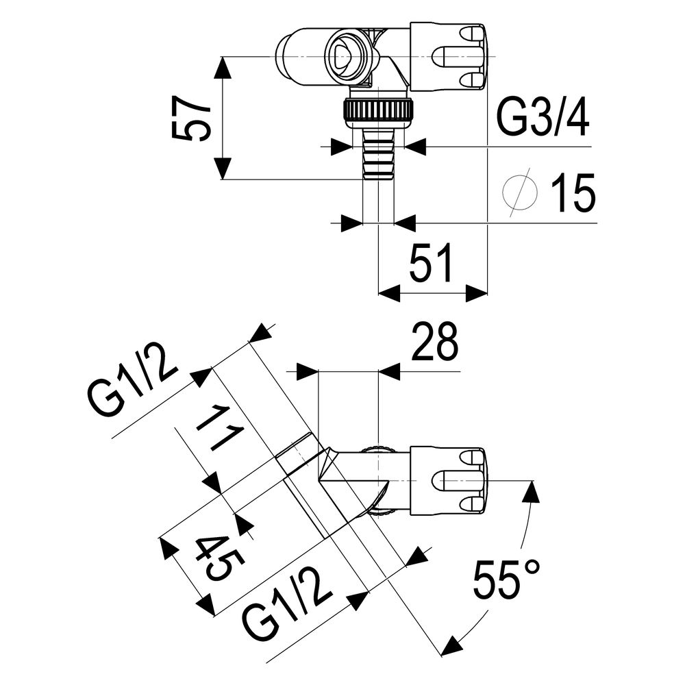 Schlösser Nebenanschlussventil mit Schlauchverschraubung und Designgriff, DN ... SCHLOESSER-0071451550001 4044997145555 (Abb. 2)