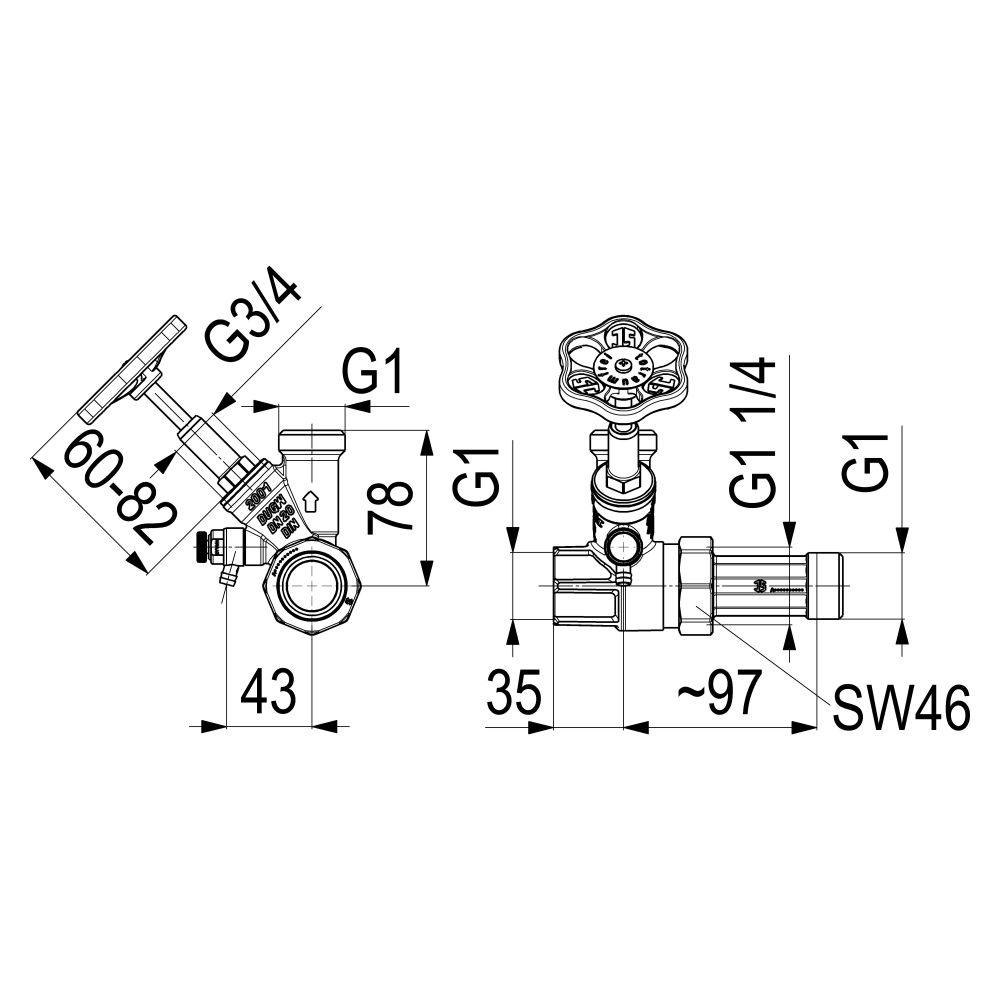 Schlösser Abzweig-T-Ventil, Freistromventil mit steigender Spindel, DN 20, Ei... SCHLOESSER-0075002001001 4044997161180 (Abb. 3)