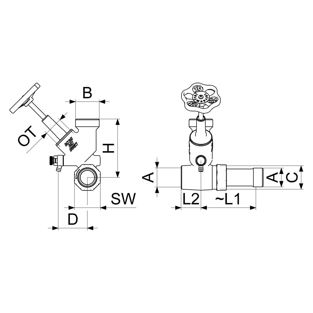 Schlösser Abzweig-T-Ventil, Freistromventil mit steigender Spindel, DN 20, Ei... SCHLOESSER-0075002002001 4044997161197 (Abb. 3)