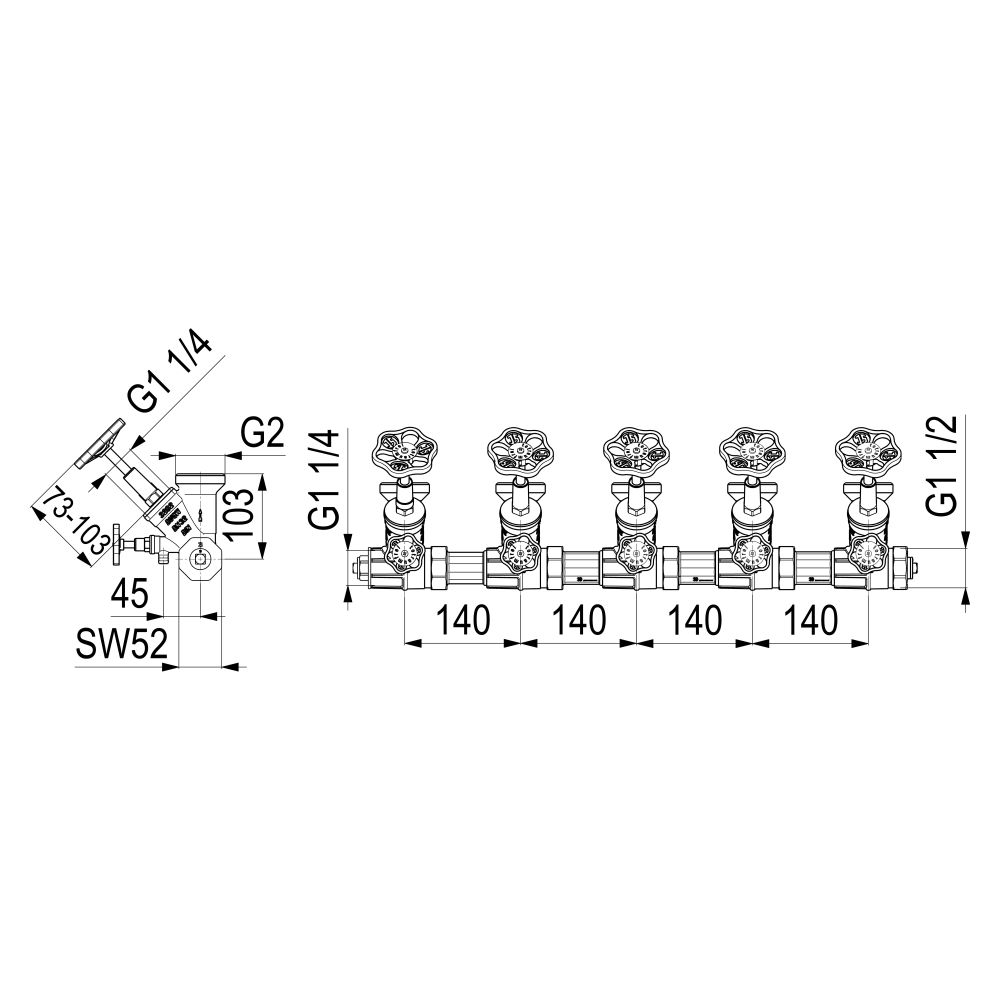 Schlösser ATV-Verteiler mit steigender Spindel, 5-fach, DN 32, Eingang 1 1/4"... SCHLOESSER-0075553202001 4044997187173 (Abb. 2)