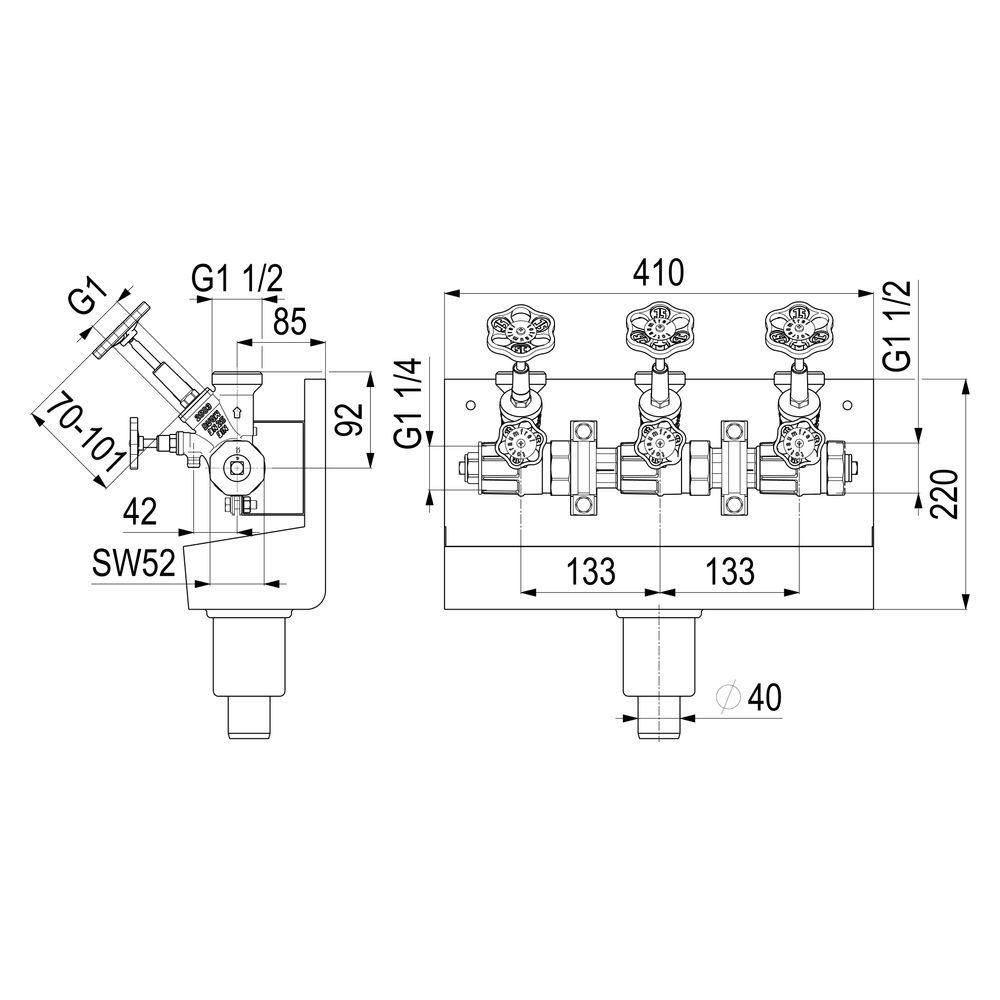 Schlösser ATV-Station mit steigender Spindel, 3-fach, DN 25, Eingang 1 1/4", ... SCHLOESSER-0075632503001 4044997146675 (Abb. 2)