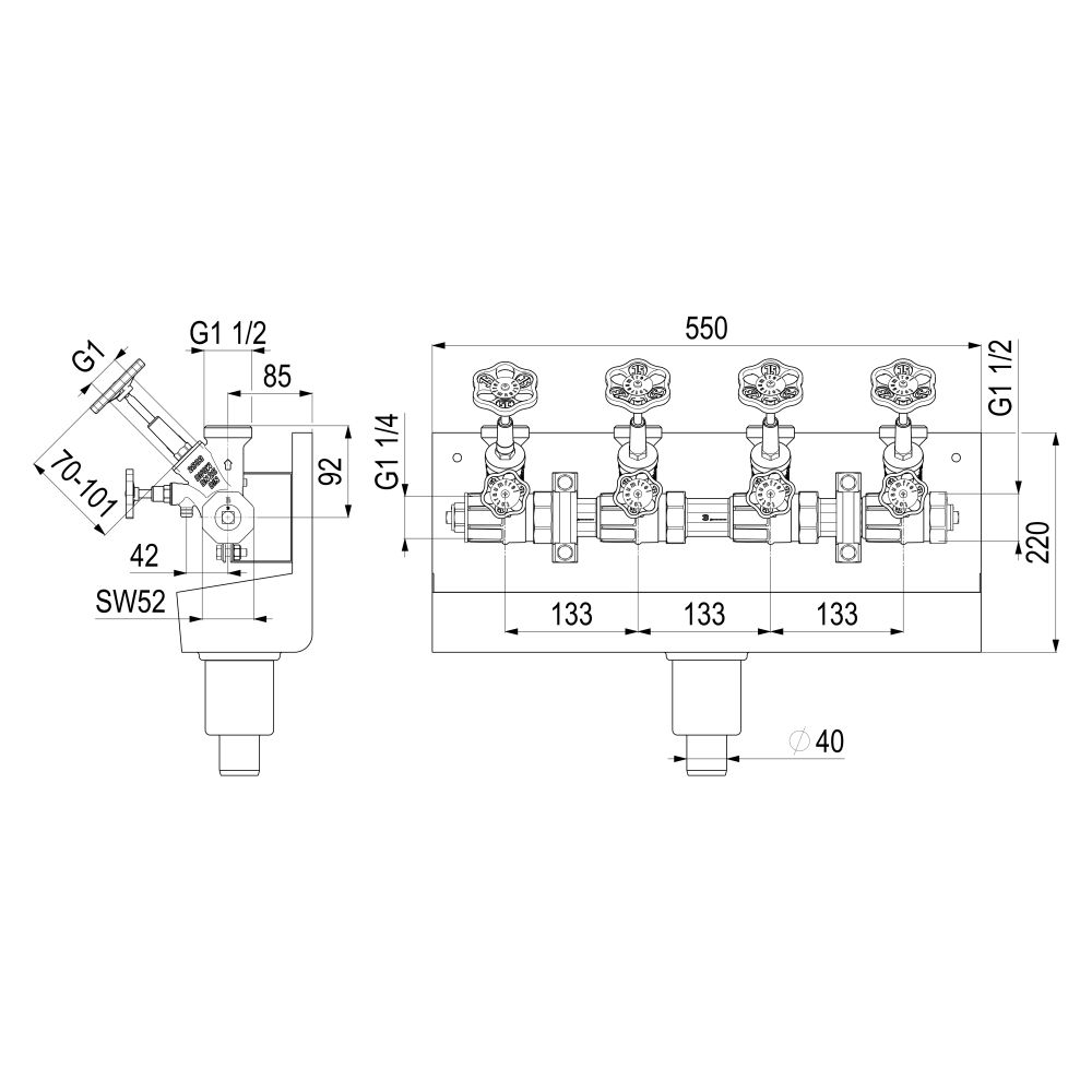 Schlösser ATV-Station mit steigender Spindel, 4-fach, DN 25, Eingang 1 1/4", ... SCHLOESSER-0075642503001 4044997146699 (Abb. 2)