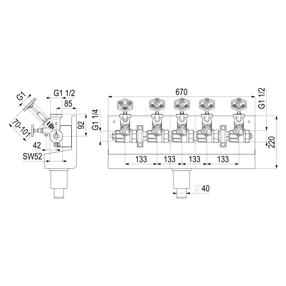 Schlösser ATV-Station mit steigender Spindel, 5-fach, DN 25, Eingang 1 1/4", ... SCHLOESSER-0075652503001 4044997161272 (Abb. 2)
