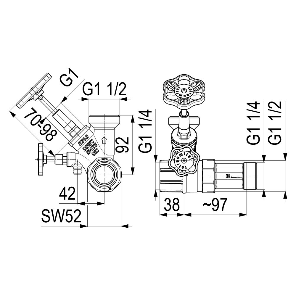 Schlösser Abzweig-T-Ventil, KFR-Ventil mit steigender Spindel, DN 25, Eingang... SCHLOESSER-0076002503001 4044997146729 (Abb. 2)