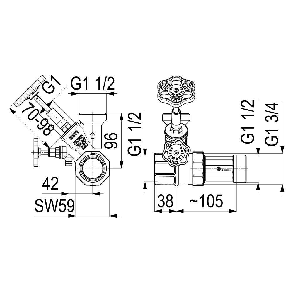 Schlösser Abzweig-T-Ventil, KFR-Ventil mit steigender Spindel, DN 25, Eingang... SCHLOESSER-0076002504001 4044997176733 (Abb. 2)
