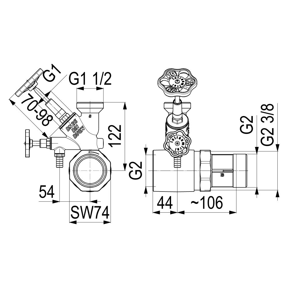 Schlösser Abzweig-T-Ventil, KFR-Ventil mit steigender Spindel, DN 25, Eingang... SCHLOESSER-0076002505001 4044997161357 (Abb. 2)