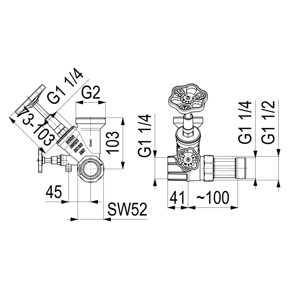 Schlösser Abzweig-T-Ventil, KFR-Ventil mit steigender Spindel, DN 32, Eingang... SCHLOESSER-0076003202001 4044997161371 (Abb. 2)