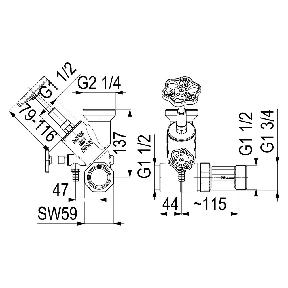 Schlösser Abzweig-T-Ventil, KFR-Ventil mit steigender Spindel, DN 40, Eingang... SCHLOESSER-0076004002001 4044997161395 (Abb. 2)