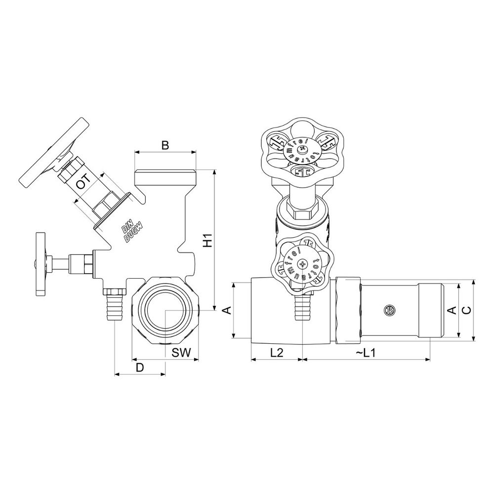 Schlösser Abzweig-T-Ventil, Freistromventil mit nichtsteigender Spindel, DN 3... SCHLOESSER-0077003201001 4044997181577 (Abb. 2)