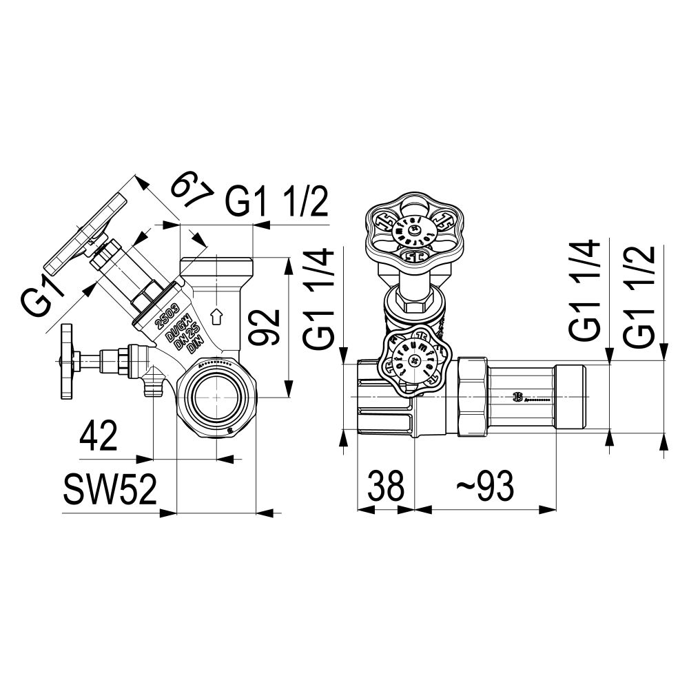 Schlösser Abzweig-T-Ventil, Freistromventil mit nichtsteigender Spindel, DN 2... SCHLOESSER-0077002503001 4044997176757 (Abb. 2)