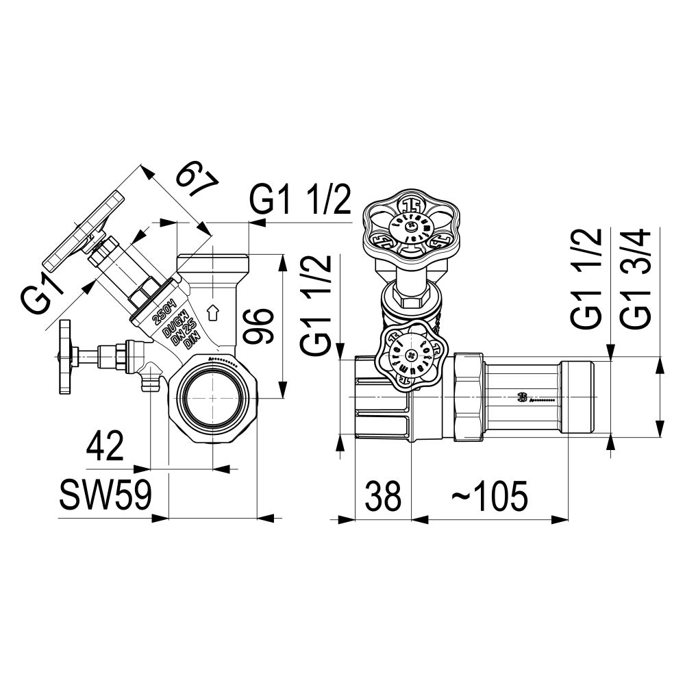 Schlösser Abzweig-T-Ventil, Freistromventil mit nichtsteigender Spindel, DN 2... SCHLOESSER-0077002504001 4044997176764 (Abb. 2)