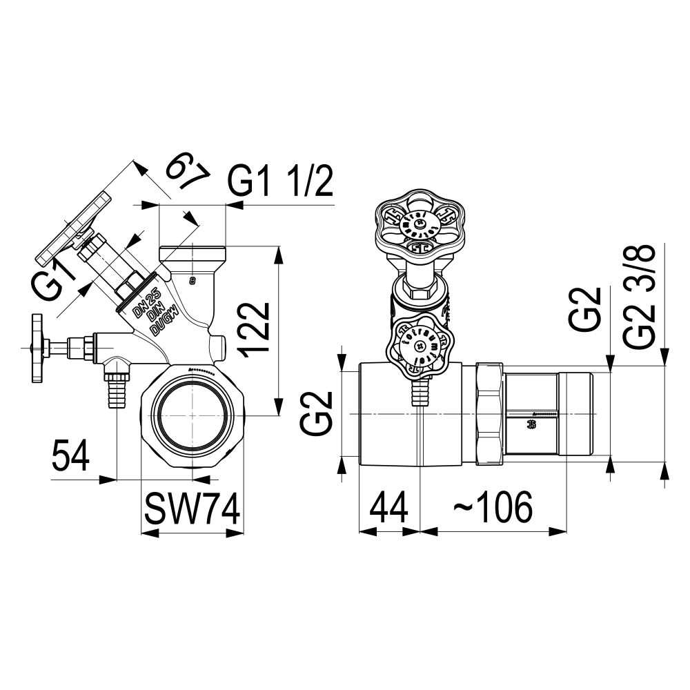 Schlösser Abzweig-T-Ventil, Freistromventil mit nichtsteigender Spindel, DN 2... SCHLOESSER-0077002505001 4044997187234 (Abb. 2)