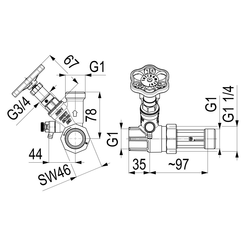 Schlösser Abzweig-T-Ventil KFR, Freistromventil mit nichtsteigender Spindel, ... SCHLOESSER-0078002001001 4044997181591 (Abb. 2)