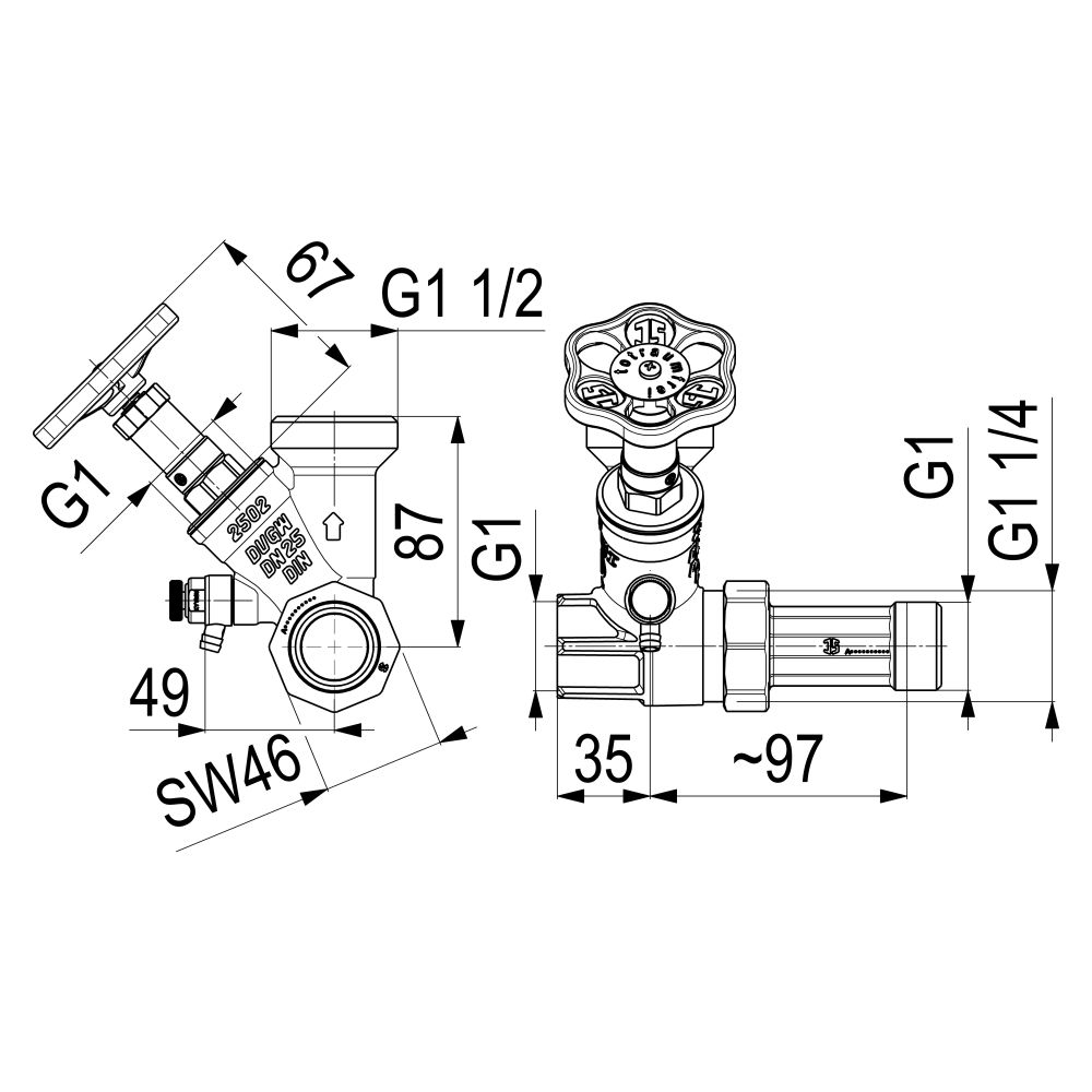Schlösser Abzweig-T-Ventil KFR, Freistromventil mit nichtsteigender Spindel, ... SCHLOESSER-0078002502001 4044997177051 (Abb. 2)