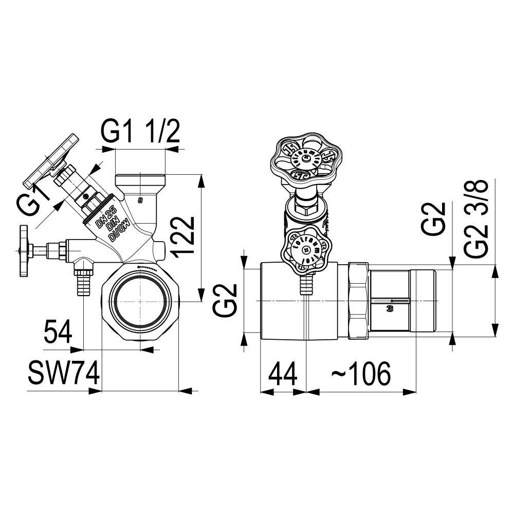 Schlösser Abzweig-T-Ventil KFR, Freistromventil mit nichtsteigender Spindel, ... SCHLOESSER-0078002505001 4044997161661 (Abb. 3)