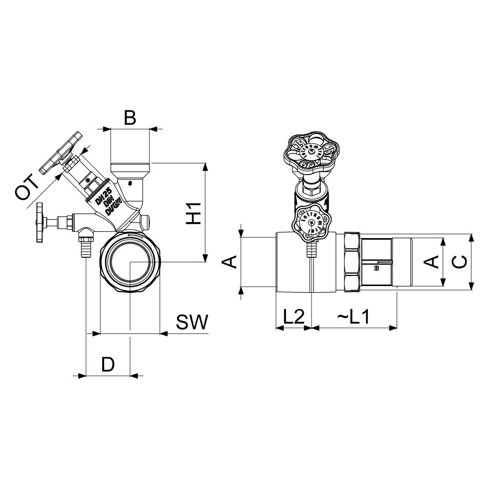 Schlösser Abzweig-T-Ventil, KFR-Ventil mit nichtsteigender Spindel, DN 25, Ei... SCHLOESSER-0078002603001 4044997236697 (Abb. 2)