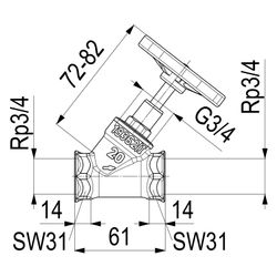 Schlösser Schrägsitzventil ohne Entleerung, mit steigender Spindel, DN 20, 3/... SCHLOESSER-0014052000001 4044997111550 (Abb. 1)