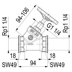 Schlösser Schrägsitzventil ohne Entleerung, mit steigender Spindel, DN 32, 1 ... SCHLOESSER-0014053200001 4044997111642 (Abb. 1)