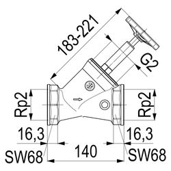 Schlösser Schrägsitzventil ohne Entleerung, mit steigender Spindel, DN 50, 2"... SCHLOESSER-0014055000001 4044997111727 (Abb. 1)