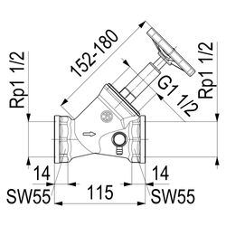 Schlösser Schrägsitzventil mit Entleerung und steigender Spindel, DN 40, 1 1/... SCHLOESSER-0014104000001 4044997112052 (Abb. 1)